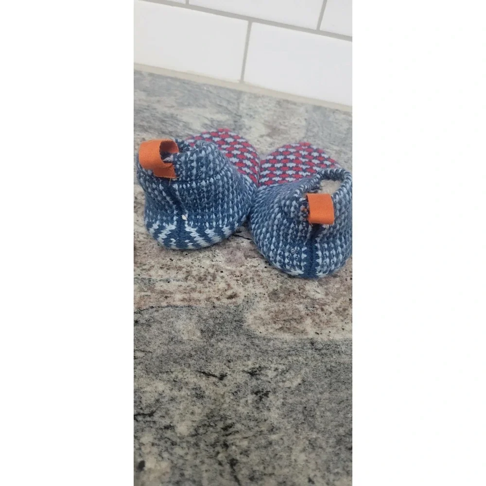 Bombas Blue and Red Knitted Gripper Slippers Size 5-7